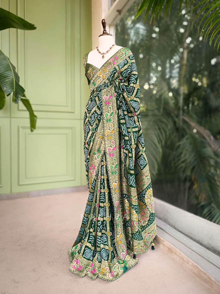 Image of Sanvi Green Bandhani Saree