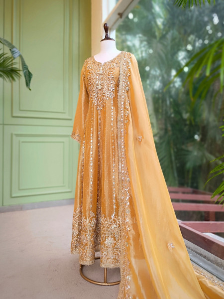 Kyra Cream Anarkali Suit Set with Gota Patti Work