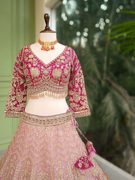 Rivara Pink Lehenga Set with Heavy Zari Sequin Work