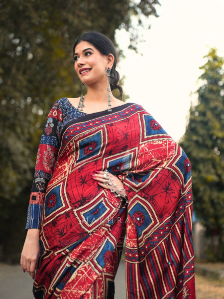 Neerja Red Modal Silk Printed Saree