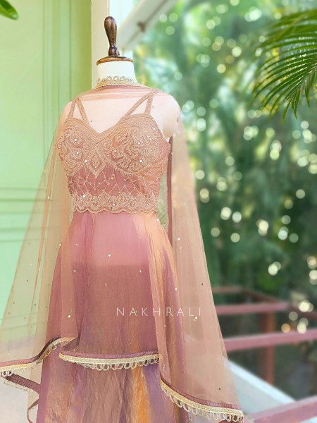 Grace Purple Indo Western Palazzo Set with Mirror Embroidered Top