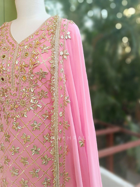 Nivora Pink Suit Set with Gota Mirror Work