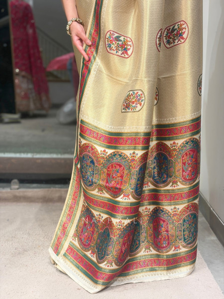 Chitrakosh Cream Banarasi Tussar Saree
