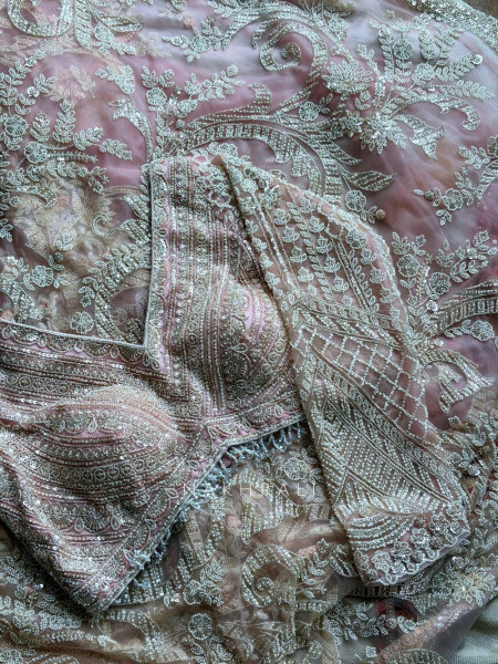 Stardust Whispers Pink Sheer Net & Tulle Saree with Readymade Blouse