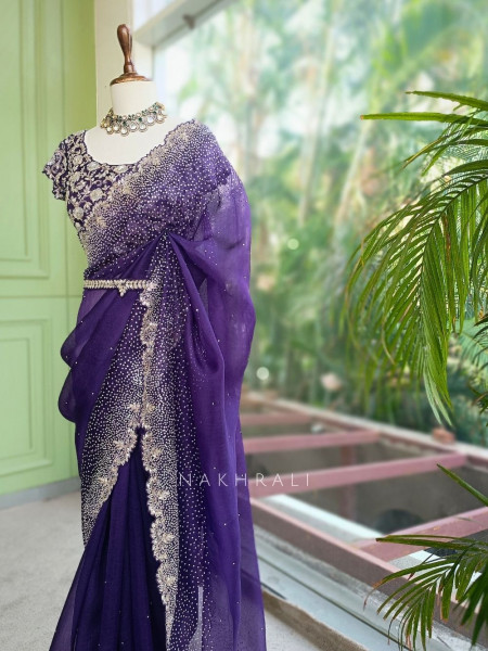 Noorwyn Purple Saree with Cut Dana Sequin Work