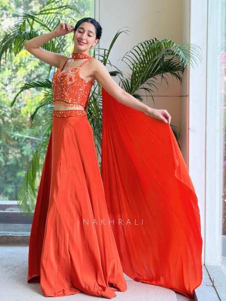 Rangvalli Orange Corset Lehenga Set With Cutdana & Sequin Work