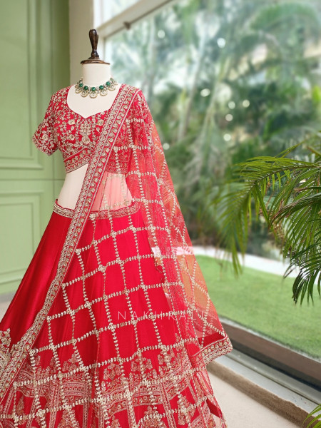 Shahi Vivah Red Raw Silk Bridal Lehenga