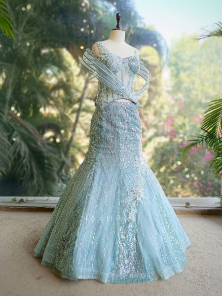 Aqualune Blue Indowestern Mermaid Skirt Set