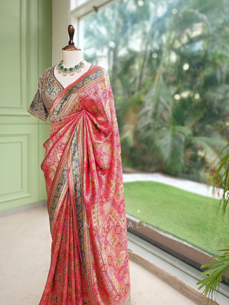 Chitralekha Magenta Patchwork Banarasi Silk Saree