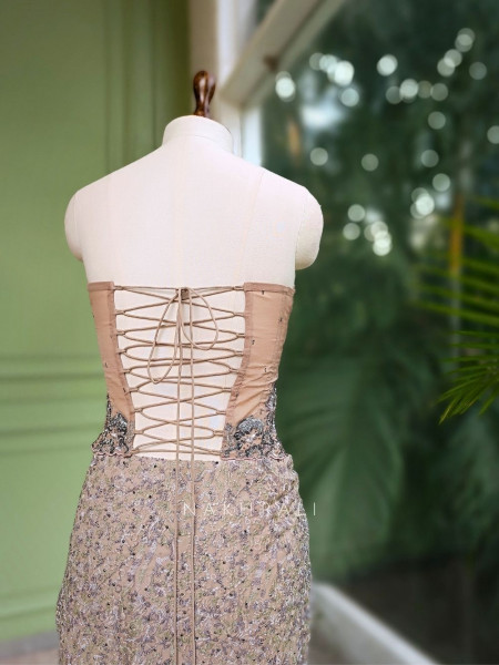 Mirage Peach Embroidered Crop Top Skirt Set
