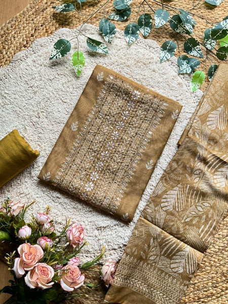Kanira Mehendi green Floral Embroidery Dress Material