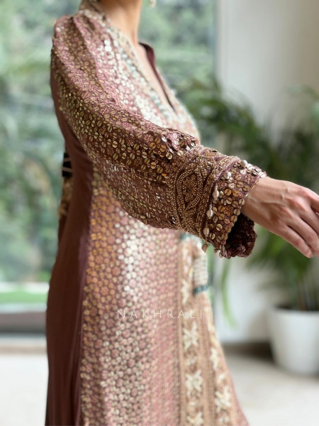 Rosmira Dusty Brown Mauve Silk Crepe Suit Set