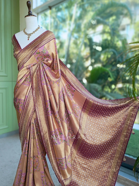 Dastaan-e-Ketan Wine Tissue Banarasi Silk Saree