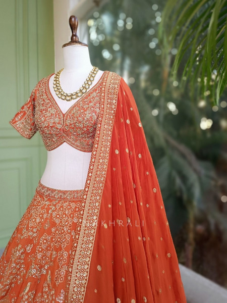 Levira Orange Zari Sequin Lehenga Set