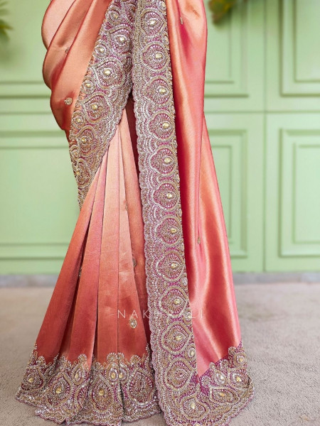 Suhasani Wine Saree with Readymade Blouse and Sequin Bead Embroidery