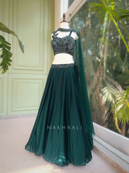 Zyrel Green Indo-Western Lehenga with Cut Dana Sequin Work