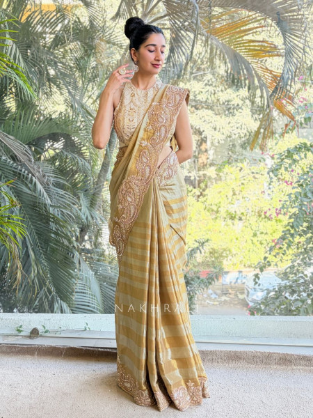 Svarna Rekha Gold Saree with Zari Zardozi Work