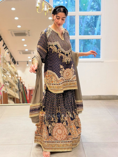 Shahi Mehrab Navy Blue Crepe Suit