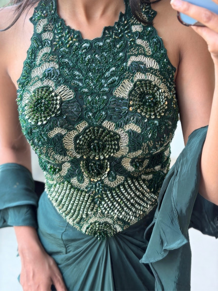 Kalyra Halter Green Indo-Western Set