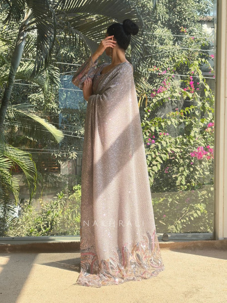 Maria Grey Sequin and Cut Dana Saree Set