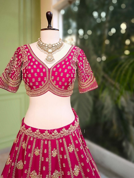 Eshika Magenta Bridal Lehenga Set with All Over Embroidery