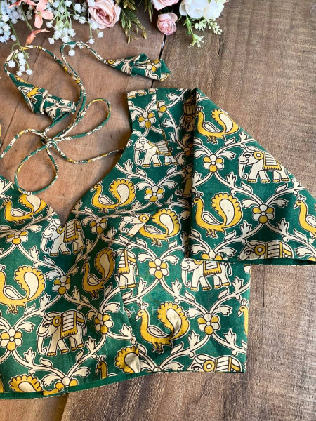Chandani Green Cotton Printed Blouse