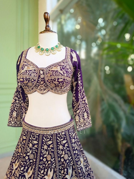 Zareen Purple Thread and Sequin Embroidered Lehenga Set