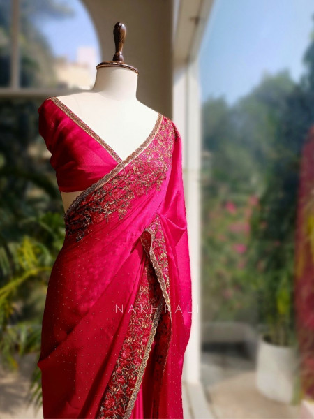 Shabnam Red Georgette Saree with Embroidered Border