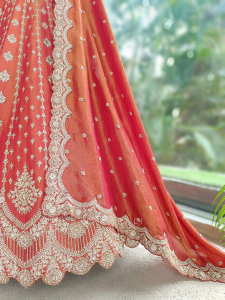 Mashoor Rust Raw Silk Unstitched Bridal Lehenga