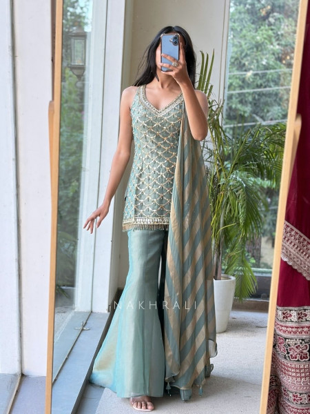 Serenade Sea Green Chanderi Silk Sharara Suit Set