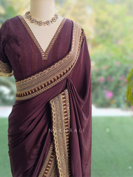 Surmai Shaan Brown Designer Saree with Readymade Blouse