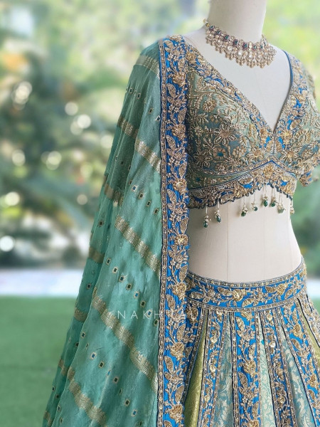 Cerulean Sea Green Benarasi Silk Brocade Lehenga Set