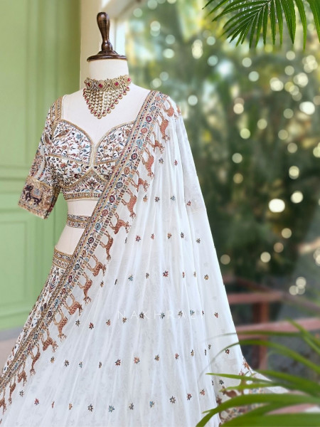 Zivara Cream Lehenga with Intricate Embroidery Work