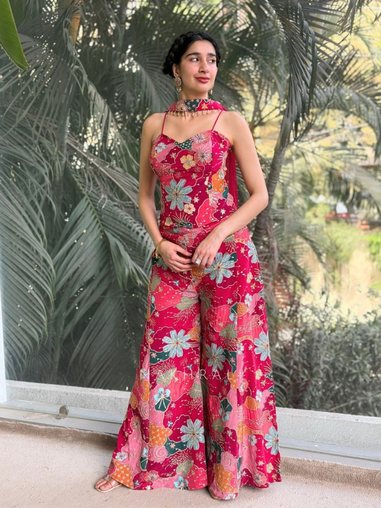 Image of Zairyn Magenta Indo-Western Set with Zari and Sequin Work