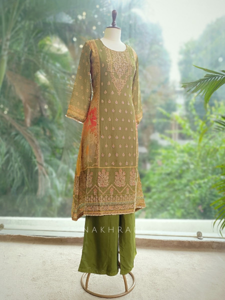 Saba Noor Green Kurta Pant Dupatta Set