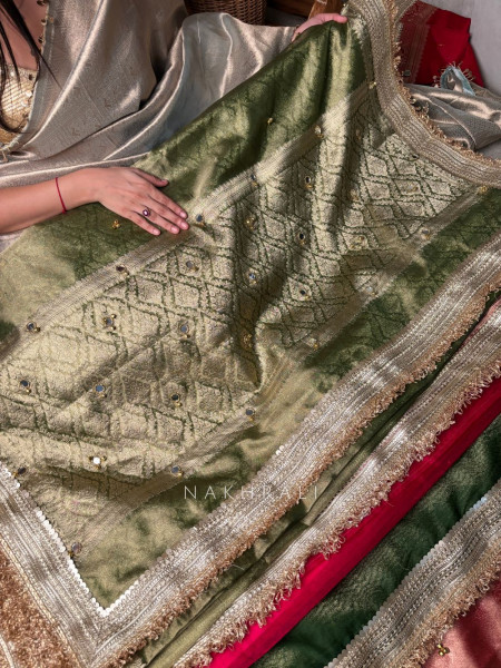 Begum-e-Aftab Light Green Tissue Organza Silk Saree