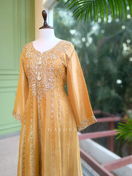 Kyra Cream Anarkali Suit Set with Gota Patti Work