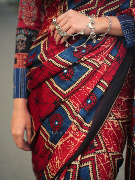 Neerja Red Modal Silk Printed Saree