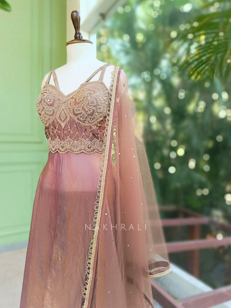 Grace Purple Indo Western Palazzo Set with Mirror Embroidered Top