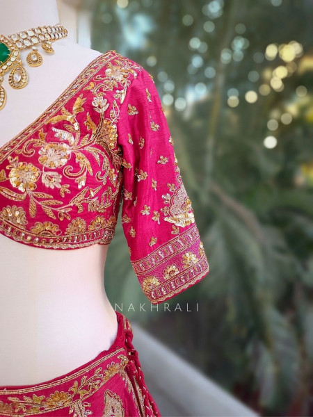 Svarika Red Zari Sequin Bridal Lehenga Set