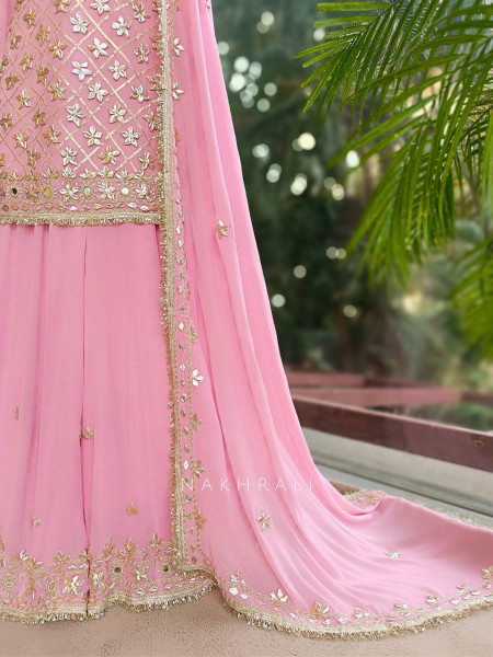 Nivora Pink Suit Set with Gota Mirror Work