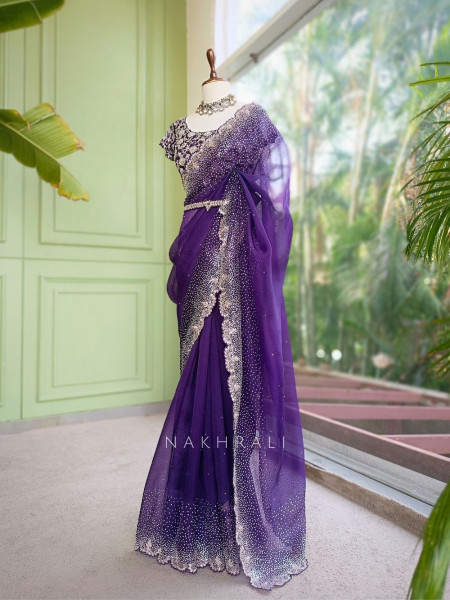 Noorwyn Purple Saree with Cut Dana Sequin Work