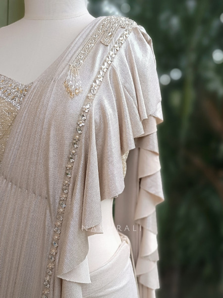 Pearl Dust Cream Drape Saree with Sequin Work