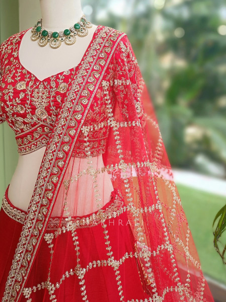 Shahi Vivah Red Raw Silk Bridal Lehenga