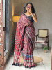Vasudha Red Modal Silk Saree With Ajrakh Print