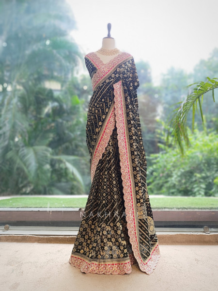 Pranika Black Georgette Saree with Running Blouse Piece