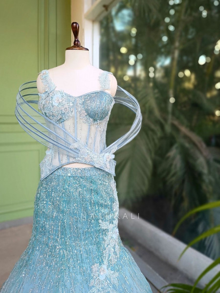 Aqualune Blue Indowestern Mermaid Skirt Set