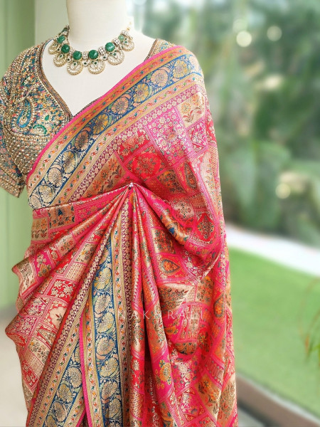 Chitralekha Magenta Patchwork Banarasi Silk Saree