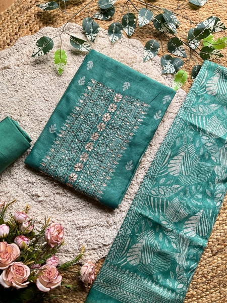 Kanira Sea green Floral Embroidery Dress Material