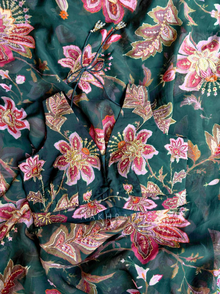 Dahlia Green Organza Saree with Sequin and Cut Dana Work